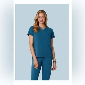 Women's Blue V-Neck Scrub Top